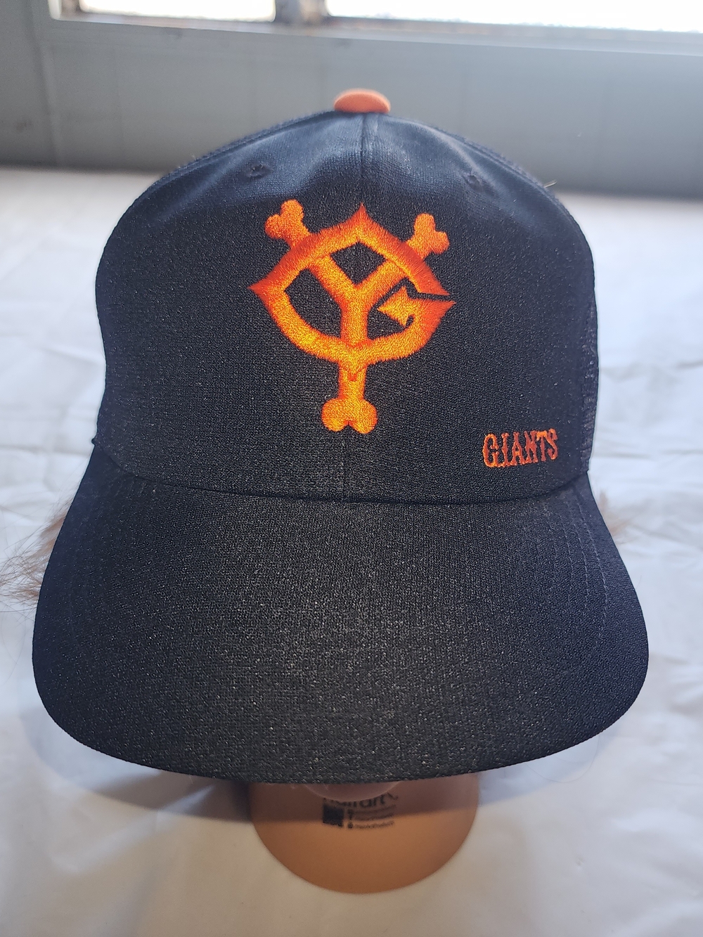 VTG YOMIURI GIANTS ADJUSTABLE BASEBALL CROSS CAP HAT BLACK/ORANGE SIZE LARGE